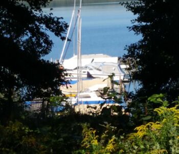 Steg im Sommer. 300 Meter entfernt